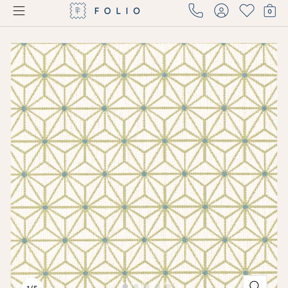 1.5 yards of Folio’s Ulysses Green upholstery fabric in geometric star pattern.